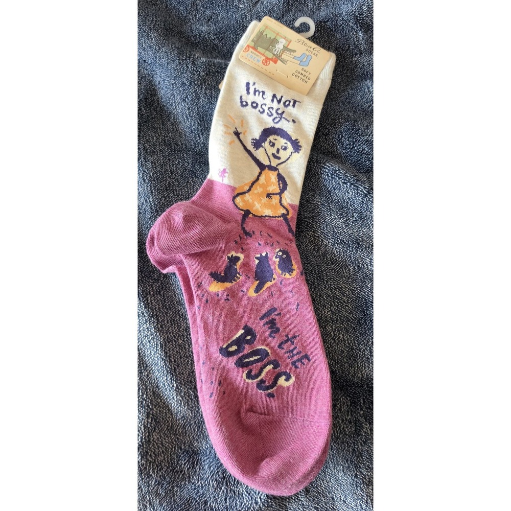 Blue Q Im Not Bossy Im The Boss Novelty Crew Socks Womens 5-10 Pink Cream NWT